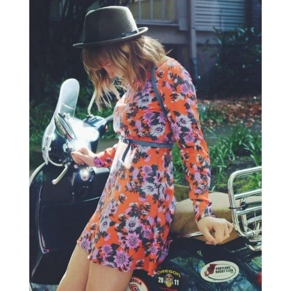 Free People Dresses & Skirts - Free People Floral Dress Orange Parker Long Sleeves Womens Size 12 Flowers